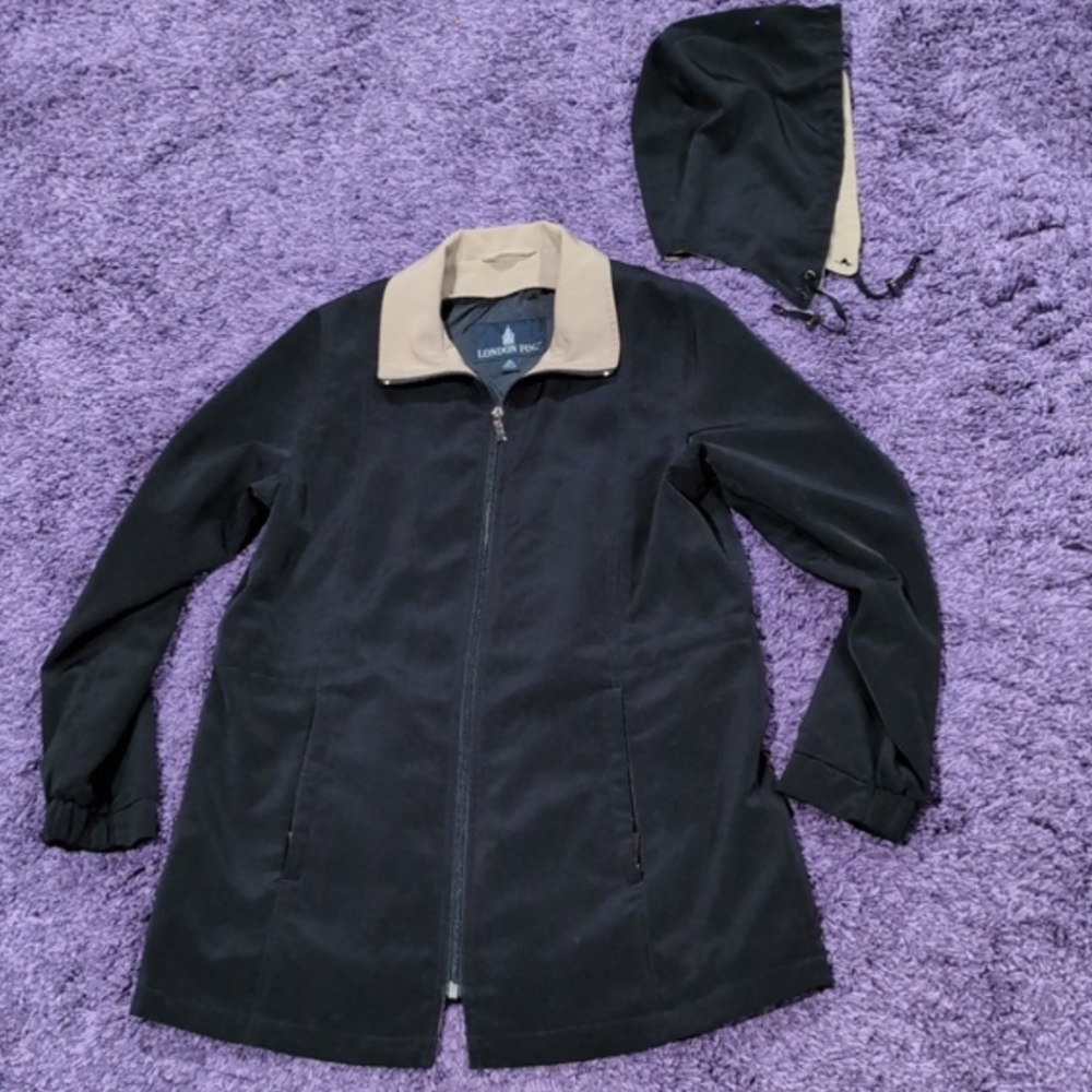 London Fog Black Hooded / Lined /Soft Polyester Jacket Sz S Reg